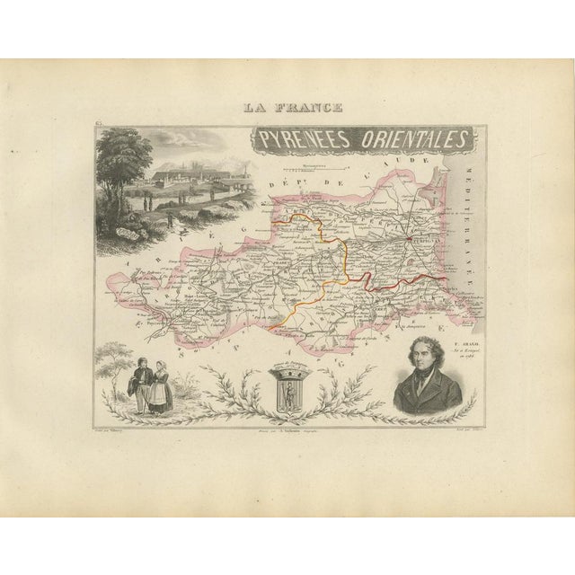 Antique Map of Pyrénées-Orientales by Vuillemin, 1850 For Sale - Image 9 of 9