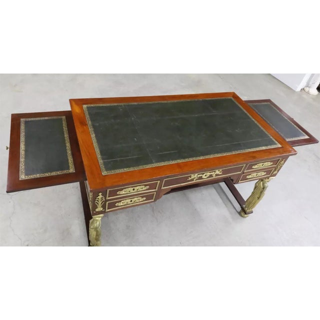 19th Century 1800's Antique French Empire, Bronze Mtd, Leather Slides, Mahogany, Bureau Desk For Sale - Image 5 of 8