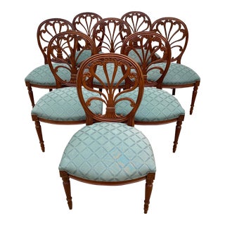 Late 20th Century Vintage Hickory Chair Company Plume-Carved Round Back Mahogany Dining Side Chairs- Set of 8 For Sale