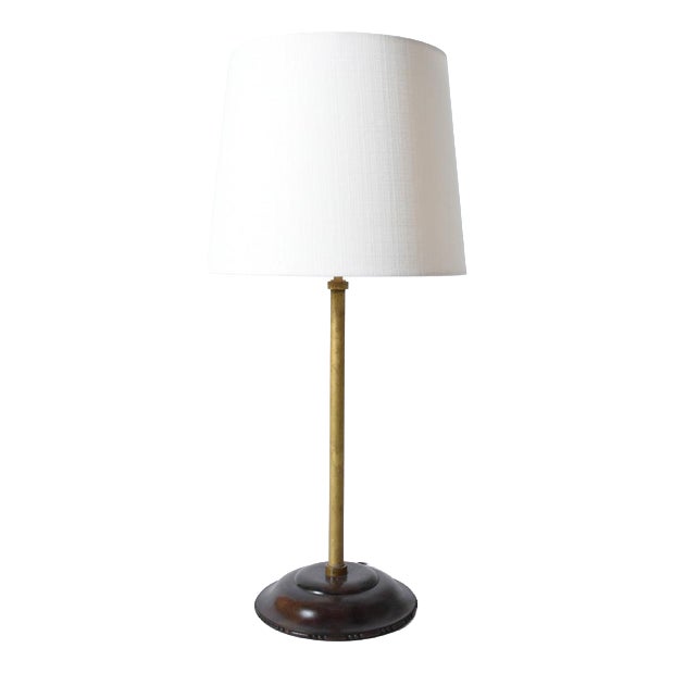Viennese Brass and Wood Secession Lamp, 1910s For Sale