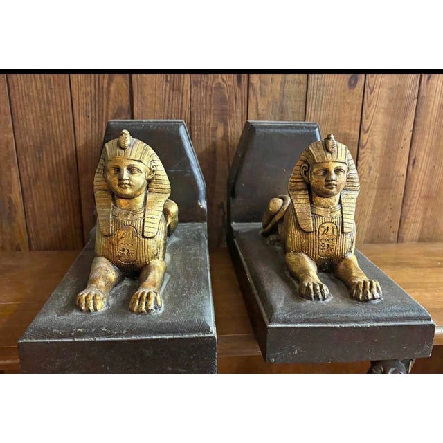 Late 20th Century Vintage Egyptian Revival Sphinx Bookends by Ibarra Gonzales, Pair For Sale - Image 5 of 6