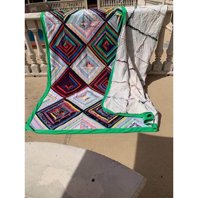 1970s Vintage 19th Century Handmade Diamond String Quilt - King Size For Sale - Image 5 of 12