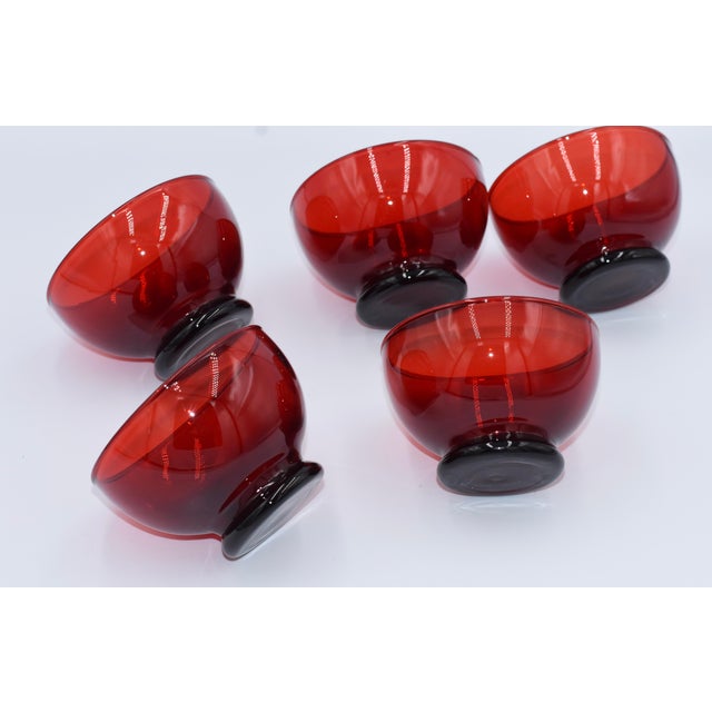 Anchor Hocking 1950s Low Sherbet Baltic Royal Ruby by Anchor Hocking - 5pc Set For Sale - Image 4 of 5
