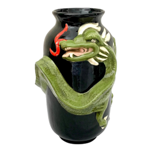Large Black Glazed Dragon Vase – Sculptural Chinoiserie Style Ceramic
