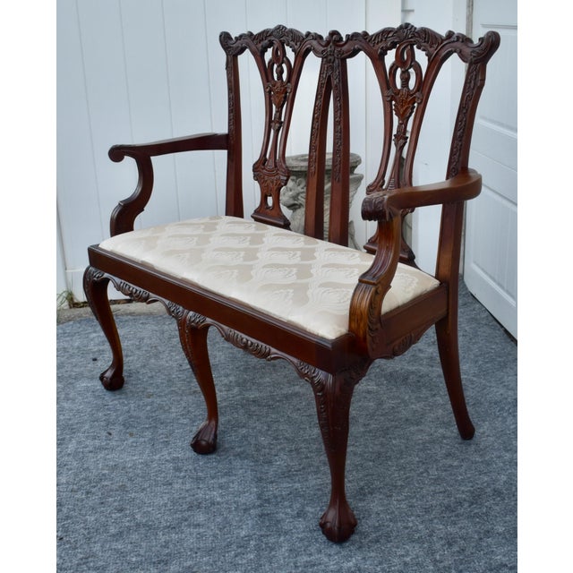 Vintage Carved Mahogany Settee Chippendale Style Ball & Claw Feet For Sale - Image 12 of 16