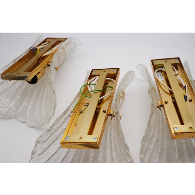 Set of Three Vintage Murano Glass and Brass Wall Sconce, 1970 For Sale - Image 17 of 17