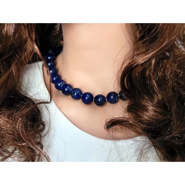 2020s Lapis Lazuli Beaded Necklace With Vintage Sterling Silver Scarab Clasp For Sale - Image 5 of 7