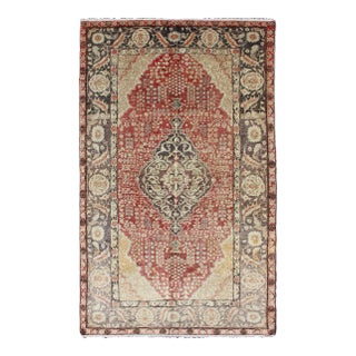 Vintage Turkish Oushak Rug With Intricate Floral Design in Red and Charcoal For Sale