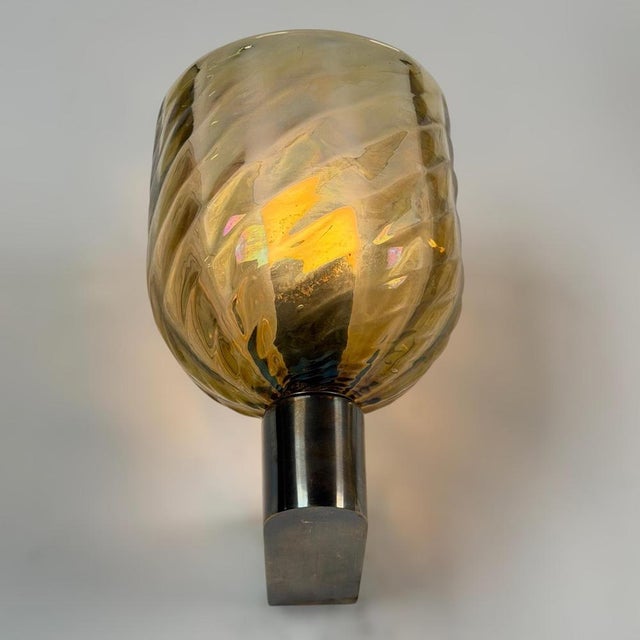 Iridescent Hammered Murano Glass Sconces attributed to Archimede Seguso, 1940s, Set of 2 For Sale - Image 15 of 16