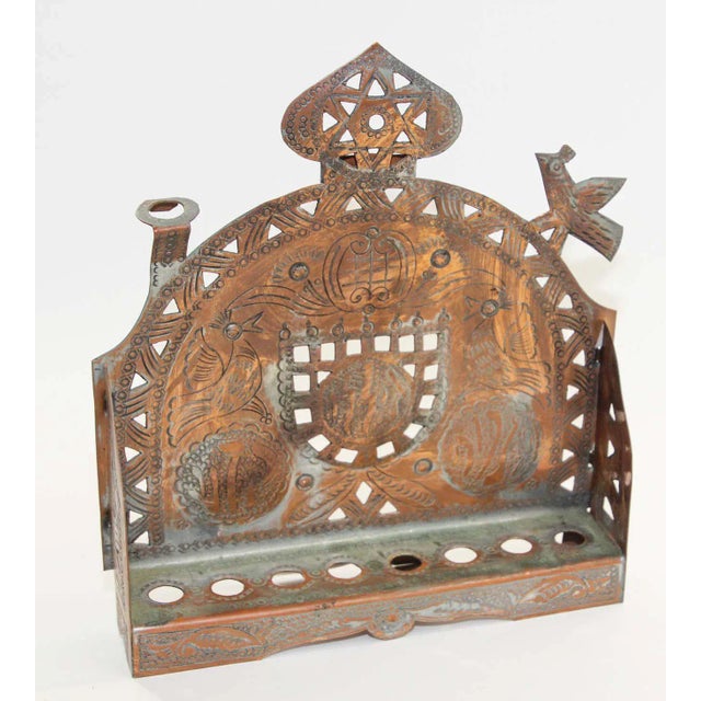 Vintage Moroccan Copper Hanukkah Candle Menorah, Jewish Judaica, Circa 1950. For Sale - Image 9 of 13
