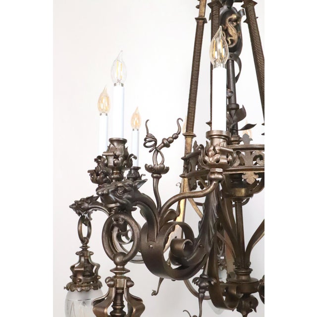 Metal Antique Neo Rococo Cast Bronze Chandelier - Restored For Sale - Image 7 of 11
