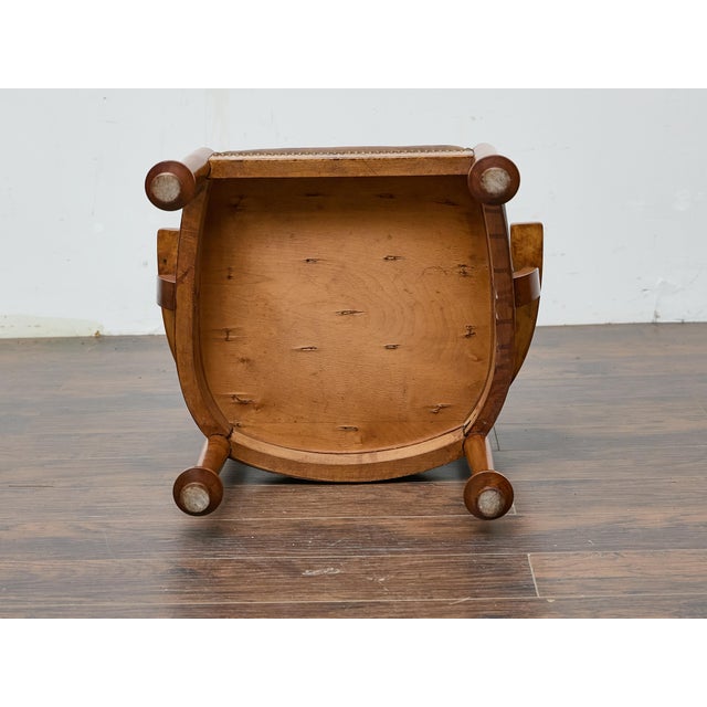 Early 20th Century English Burl Wood Armchair with Leather Upholstery and Turned Disc Feet For Sale - Image 4 of 12