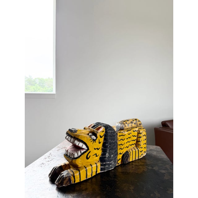 Painted Folk Art Lion Sculpture, Canary Yellow, Signed, Artist-Made, Circa 1970s For Sale - Image 6 of 18