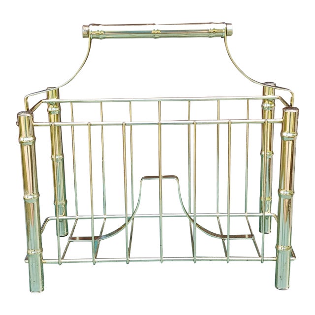 Brass Magazine Rack Vintage Mid 20th Century MCM For Sale