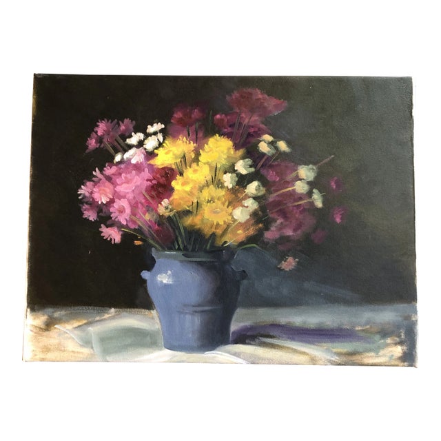 Original Vintage Impressionist Still Life Painting With Flowers 1970’s For Sale