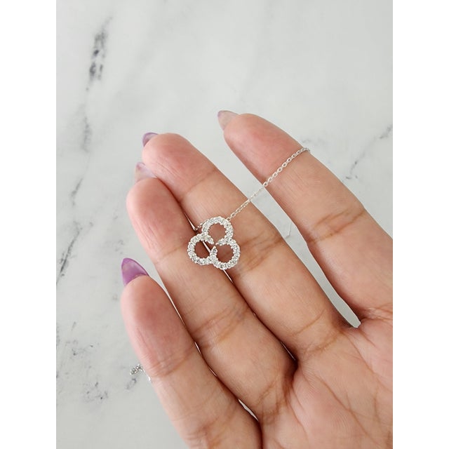 Contemporary Three Leaf Clover Diamond Necklace 14k White Gold 16" For Sale - Image 3 of 4