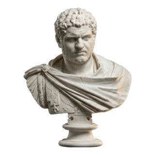 Hand-Carved Natural Marble Bust Sculpture – Portrait of Caracalla For Sale