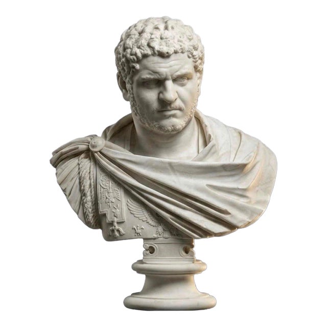 Hand-Carved Natural Marble Bust Sculpture – Portrait of Caracalla For Sale