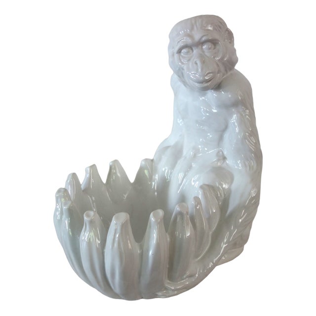 Vintage Italian Handcrafted Ceramic Plant Pot with Monkey and Bananas, 1960s For Sale