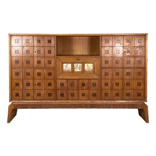 Italian Sideboard in Wood with Polychrome Decorative Tiles from Gio Ponti, 1930s For Sale