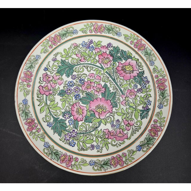 Large Pink Floral Decorative Plate For Sale - Image 16 of 18
