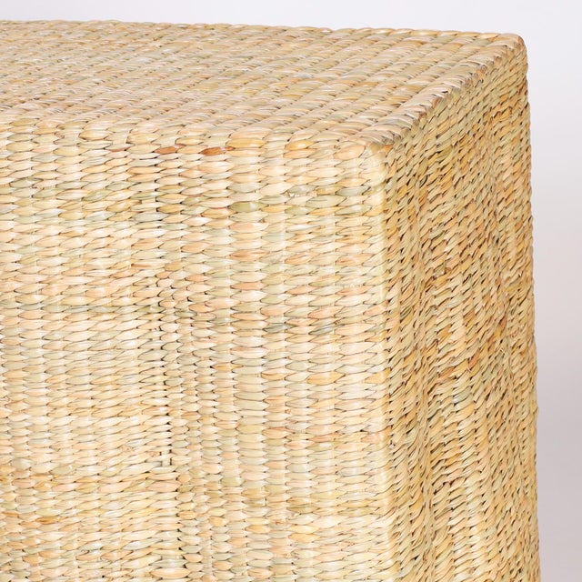 Wood Pair of Wicker Drapery Ghost Consoles For Sale - Image 7 of 9