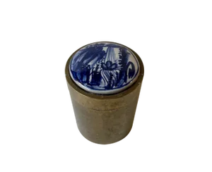 Brass Tobacco Jar with Hand Painted Blue Lid from Delft, 1950s