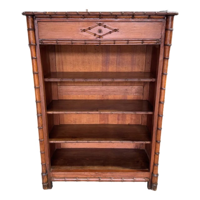 19th Century French Faux Bamboo Bookcase For Sale