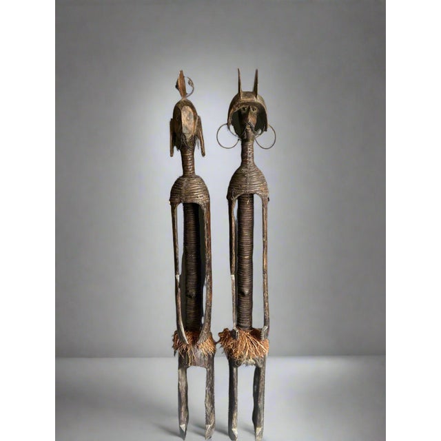 Nigerian Artist, Mumuye Statues, 1800s, Wood & Natural Fibers, Set of 2 For Sale - Image 3 of 3