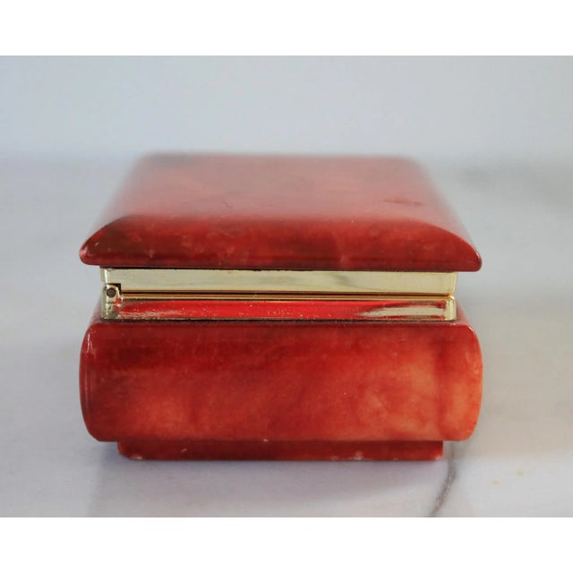 Stone Italian Hand Painted Coral Alabaster Trinket Box For Sale - Image 7 of 10