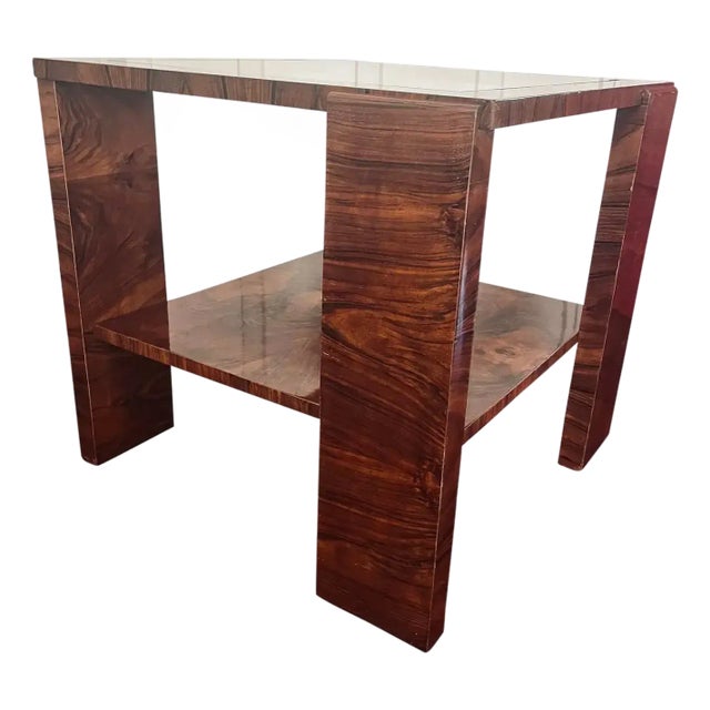 1920s Hungarian Bauhaus Walnut Veneer Two Tier Occasional Table For Sale