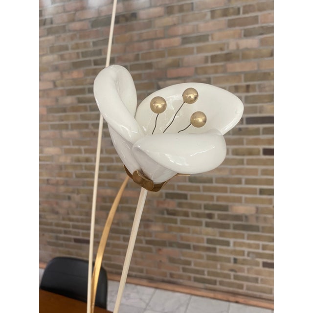 1980s Vintage Flower Sculpture With White Marble Base For Sale - Image 5 of 6