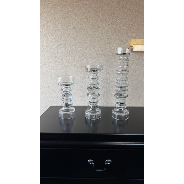 Global Views Hand-Blown Portuguese Glass Bubble Candlesticks – Set of Three For Sale - Image 11 of 12