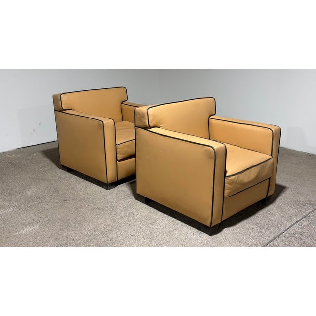 Art Deco Pair of Ralph Lauren Style Leather Club Chairs, C. 2000. For Sale - Image 3 of 10