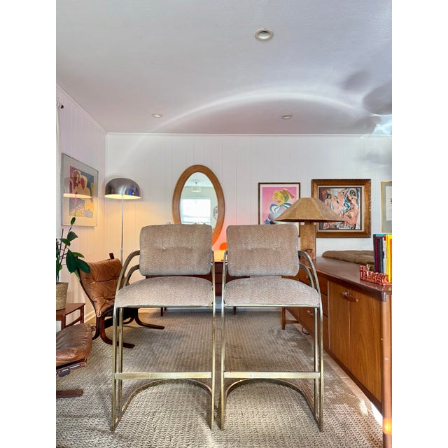 Milo Baughman A Set of Vintage Mid Century Cantilever Bar Stools in the Style of Milo Baughman, Circa 1970s For Sale - Image 4 of 12
