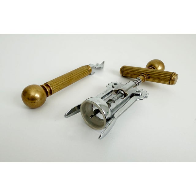 Metal 1970s Italian Brass Corkscrew & Bottle Opener Set For Sale - Image 7 of 8