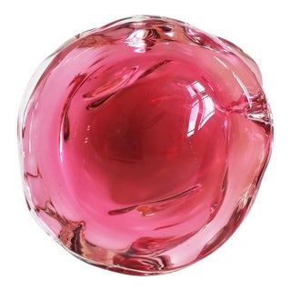 Italian Murano Red Pink Art Glass Bowl For Sale