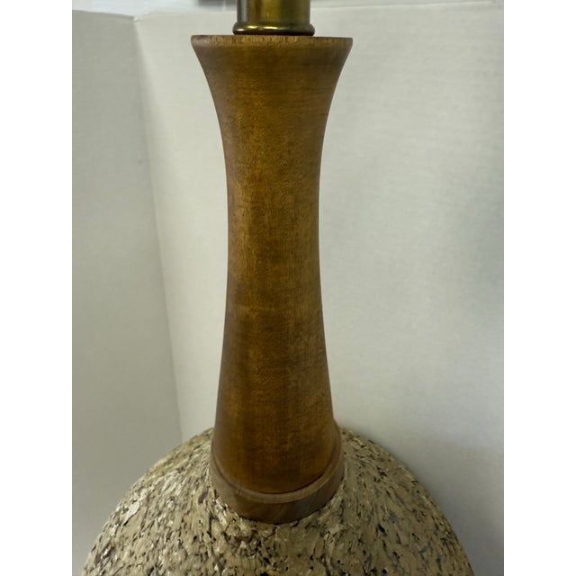 1970s Mid Century Modern Cork and Walnut Lamp, XL For Sale - Image 5 of 9