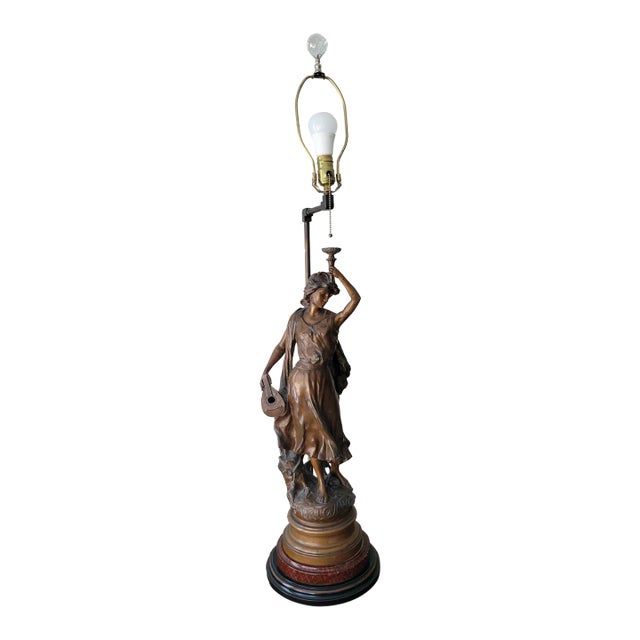 Early 20th Century Luca Madrassi Bronze Statue Lamp For Sale