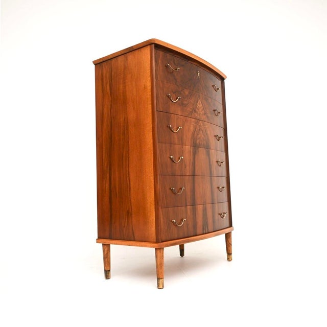 1960s Vintage Danish Walnut and Brass Chest of Drawers, 1960s For Sale - Image 5 of 11