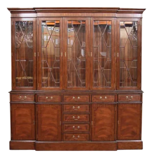 Large Mahogany China Cabinet With 9 Drawers and 4 Enclosed Compartments Behind Doors