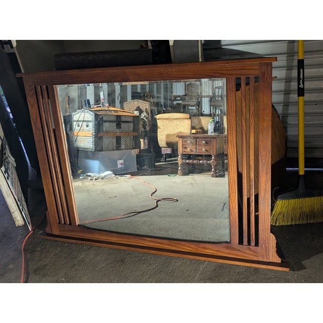 Mid-Century Modern Vintage Large Solid Wood Wall Mirror With Vertical Slat For Sale - Image 3 of 4