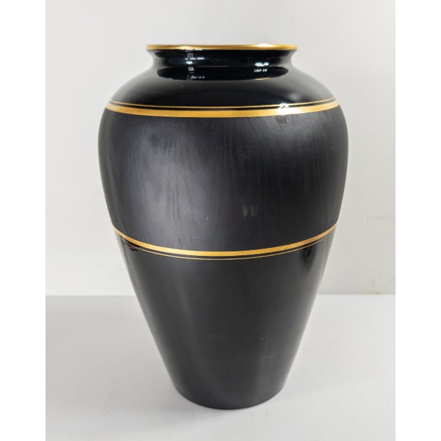 Modern Early 20th Century Bohemian Czech Art Glass Vase With Gilt Bands and Acid Etched Wood Grain For Sale - Image 3 of 11