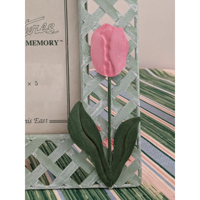 Metal Vintage Trellis Lattice Tulip Tole Picture Frame For Sale - Image 7 of 11