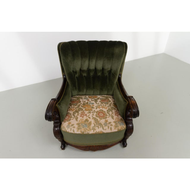 Danish Carved Lounge Chair in Green Velvet, 1920s For Sale - Image 11 of 18