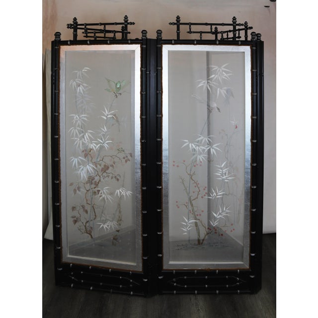 2000s Chinese Style Hand-Painted Bamboo Border Four Panels Screens For Sale In New York - Image 6 of 12