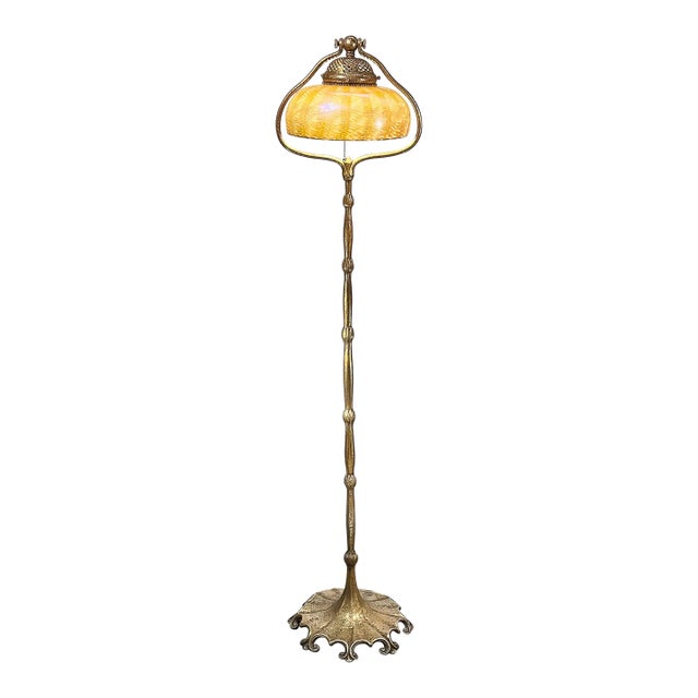 Documented Tiffany Studios #425 Bronze Dore "Bell" Floor Lamp W/Favrile Shade For Sale