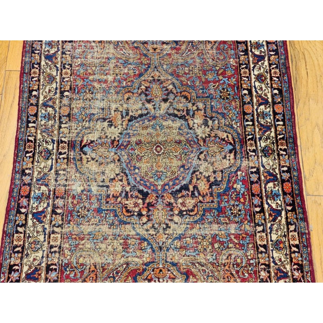 Textile 19th Century Persian Kashan Area Rug, Handwoven Medallion Design, Red & Navy, 4’ X 7’ For Sale - Image 7 of 12