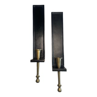 Pair of Late 20th Century Contemporary Modern Rectangular Taper Candle Sconces, Black and Gold For Sale
