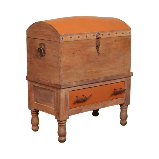 Late 19th Century Leather Wrapped Hardwood Chest with Iron Crocodile Hardware For Sale - Image 13 of 13